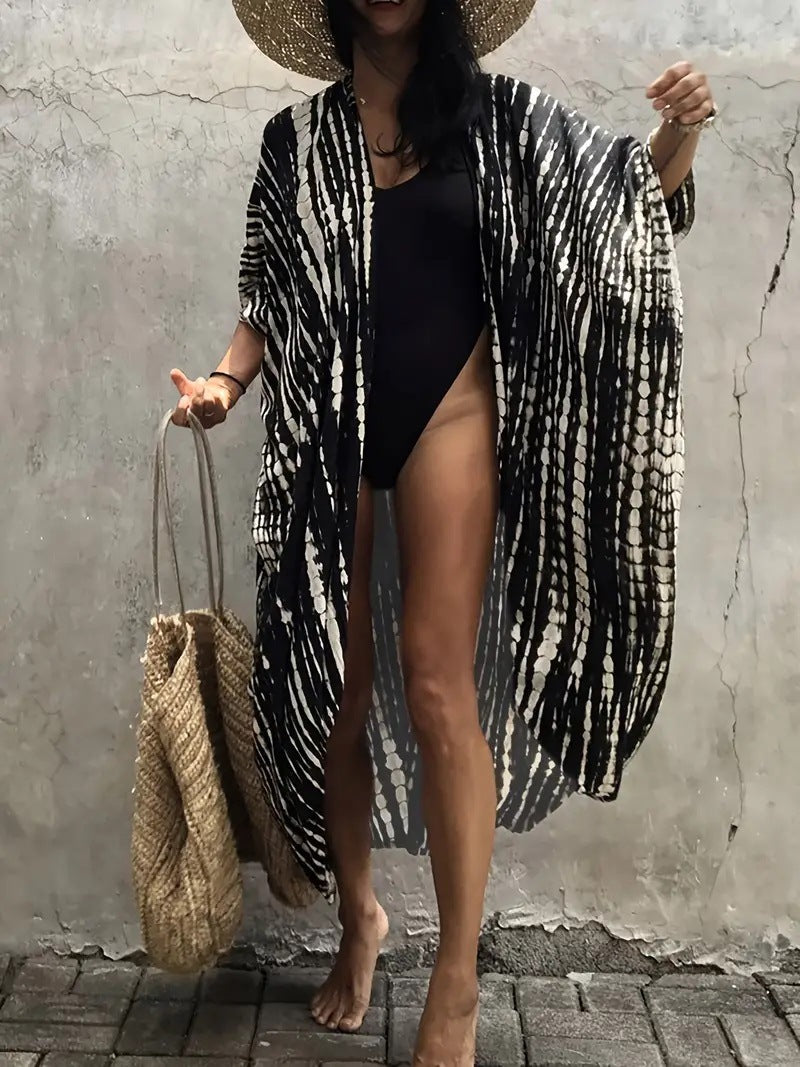 Cotton tie-dyed sun-protective cardigan, beach resort skirt, bikini, outer blouse, swimsuit, women's sun-protective jacket 5D69