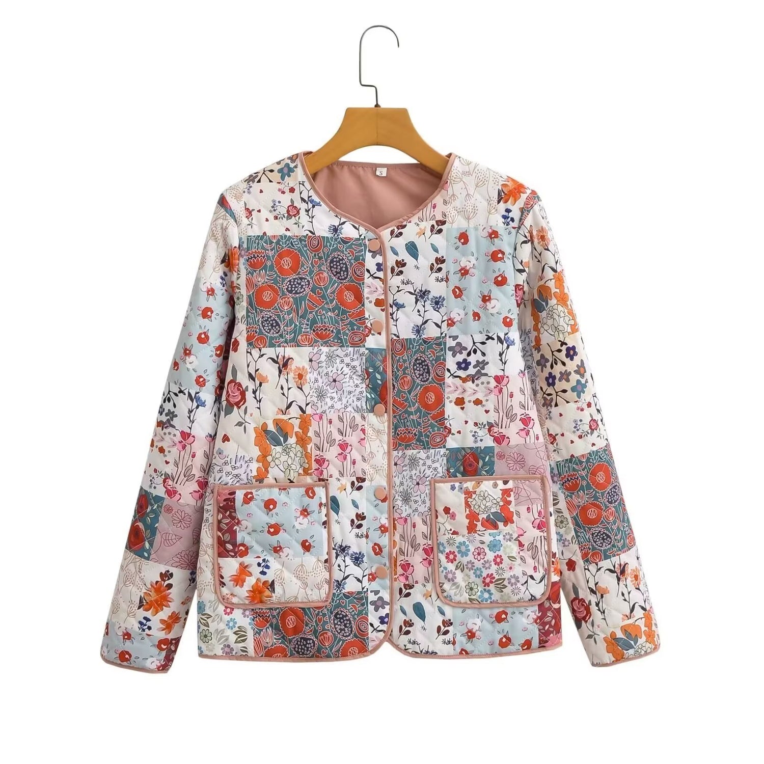 Autumn and winter women's printed coat, fashionable and retro single-ed loose long-sleeved cotton jacket