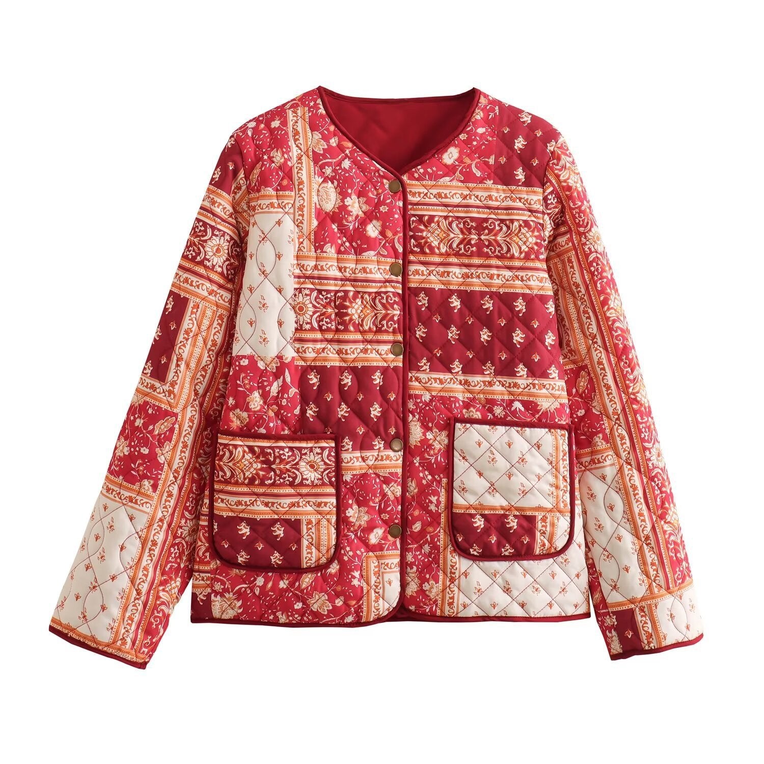 Autumn and winter women's printed coat, fashionable and retro single-ed loose long-sleeved cotton jacket