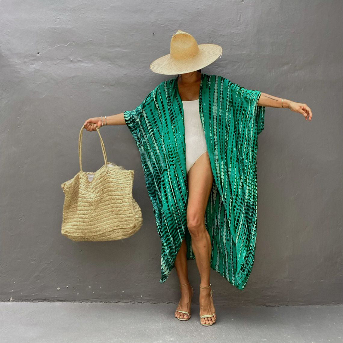 Cotton tie-dyed sun-protective cardigan, beach resort skirt, bikini, outer blouse, swimsuit, women's sun-protective jacket 5D69