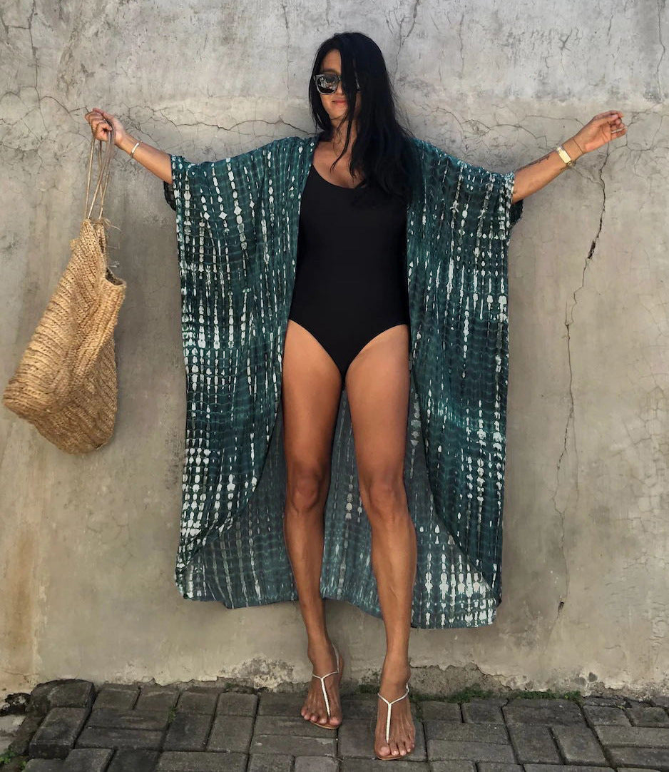 Cotton tie-dyed sun-protective cardigan, beach resort skirt, bikini, outer blouse, swimsuit, women's sun-protective jacket 5D69